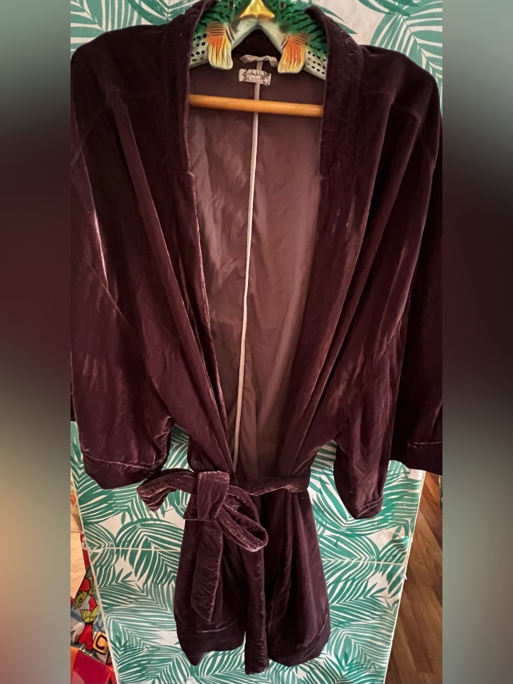 Free People Intimately Plush Velvet Robe Deep Plum Sz L w/ Belt